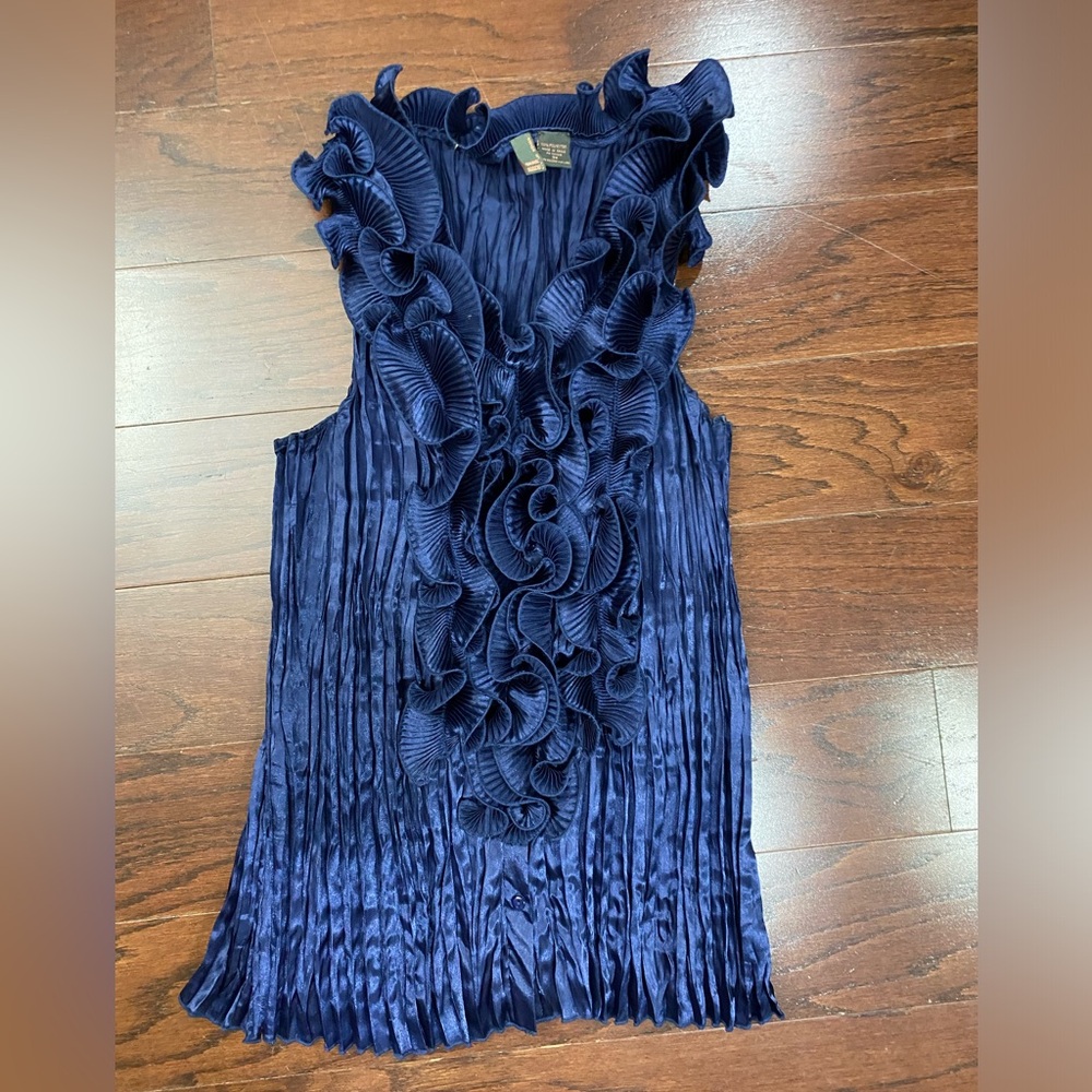 Serenade New York Women's Sleeveless Blue Ruffled Pleated Top Size 3X